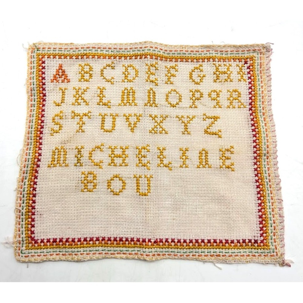 1900s Antique French Alphabet Cross Stitch Sampler Needlework Embroidery Collect